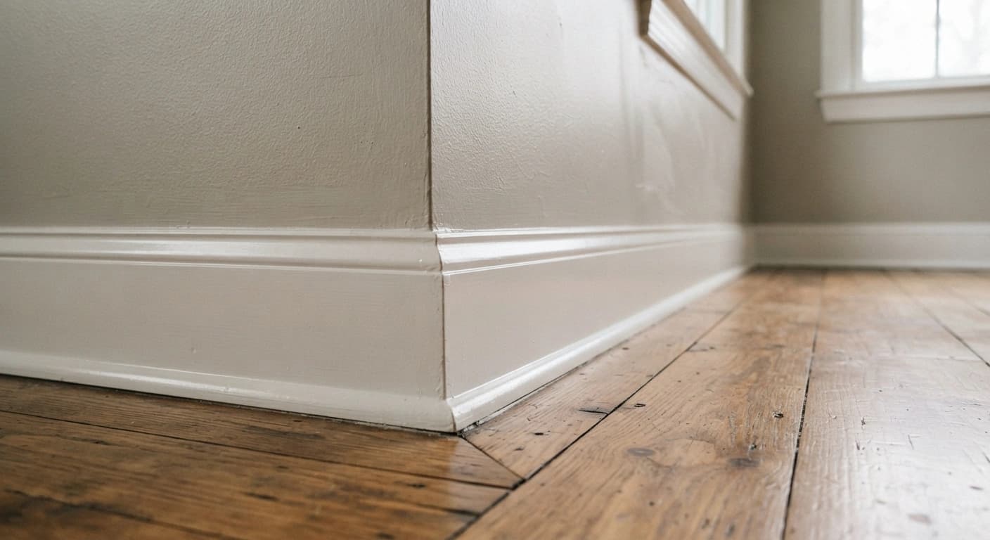 Eggshell wall paint beside semi-gloss baseboard trim in an Atlanta home